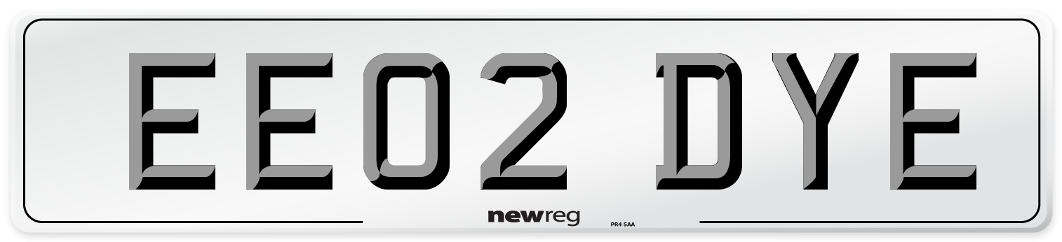 EE02 DYE Number Plate from New Reg